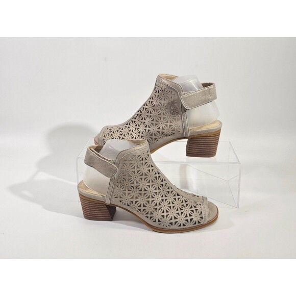 EARTH Women's 8.5 Murano Mist Sandal Laser Cut Leather Open Toe Heels Shoes - Picture 4 of 10